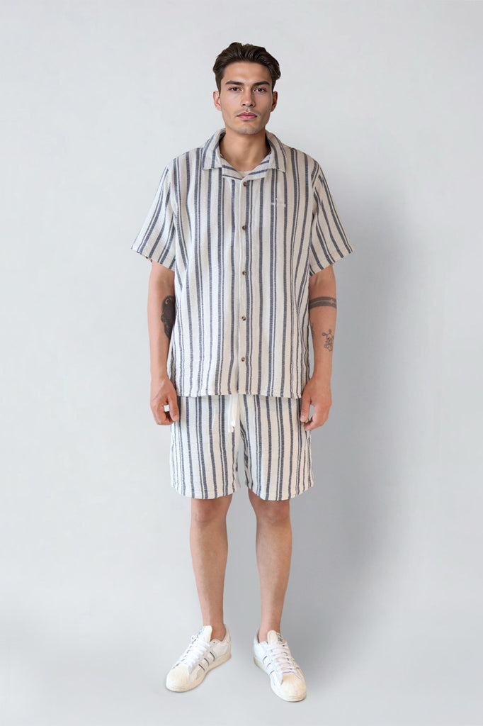 Fat Moose Orlean shirt Shirts S/S Off White/Black striped