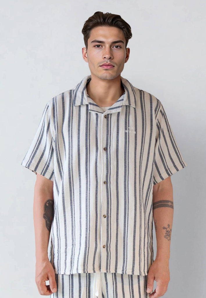 Fat Moose Orlean shirt Shirts S/S Off White/Black striped